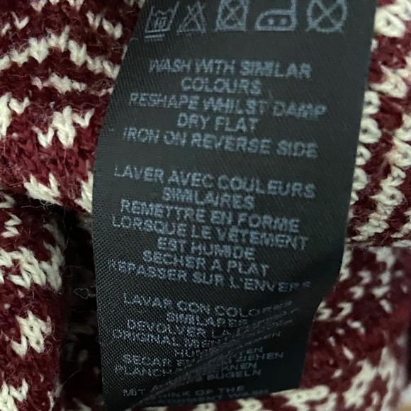 ASOS Burgundy Geometric Chevron Knit Crew Neck Sweater Grandad Nordic Retro S - Picture 6 of 10